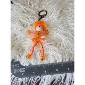 Beaded Lady Kitsch Keychain Vintage Reproduction wooden face